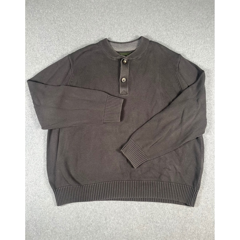 Eddie Bauer Mens XXXL Gray 100% Combed Cotton Henley Long Sleeve Sweater